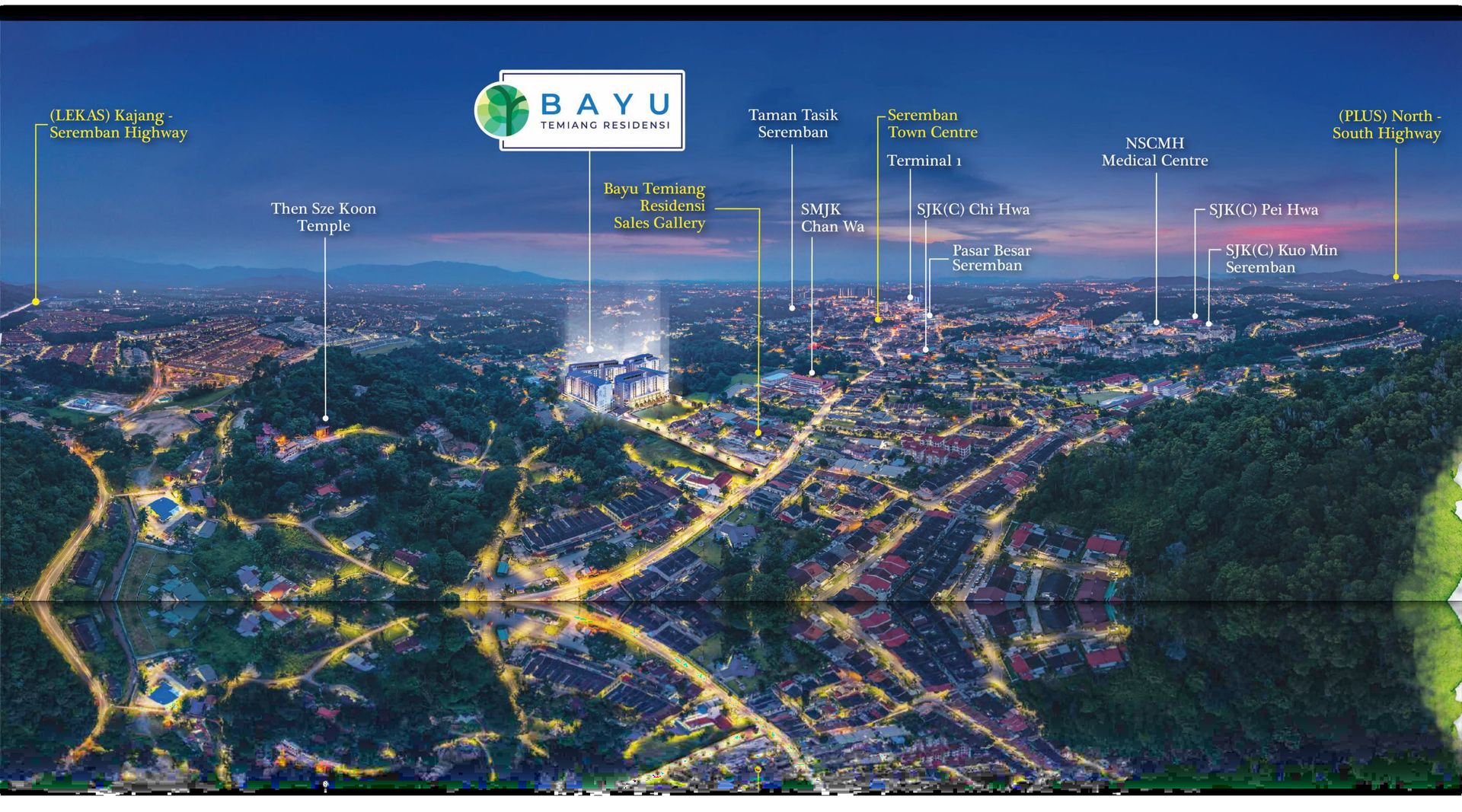 Aerial view of Bayu Temiang Residensi and Seremban at golden hour